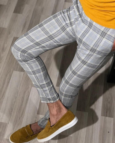 MoneRffi Men Vintage Plaid Suit Pants Formal Dress Pant Business Casual Slim Pantalon Classic Check Suit Trousers Wedding Party